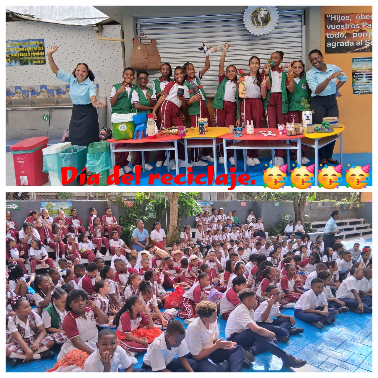 Estudiantes en actividad de reciclaje